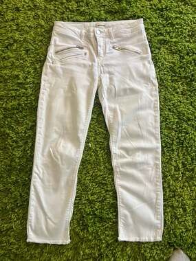 Zadig & Voltaire White Biker-Style Skinny Jeans with Zipper Details